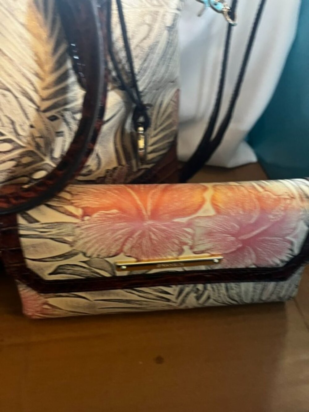 Brahmin Pecan Amina Hibiscus / Matching Checkbook Wallet LNC